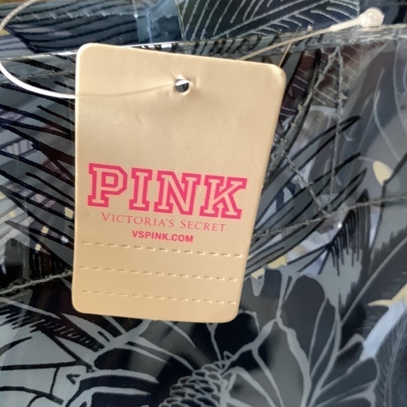 PINK VICTORIAS SECRET Summer Blue Tropical Floral PVC Tote Bag - Picture 9 of 16